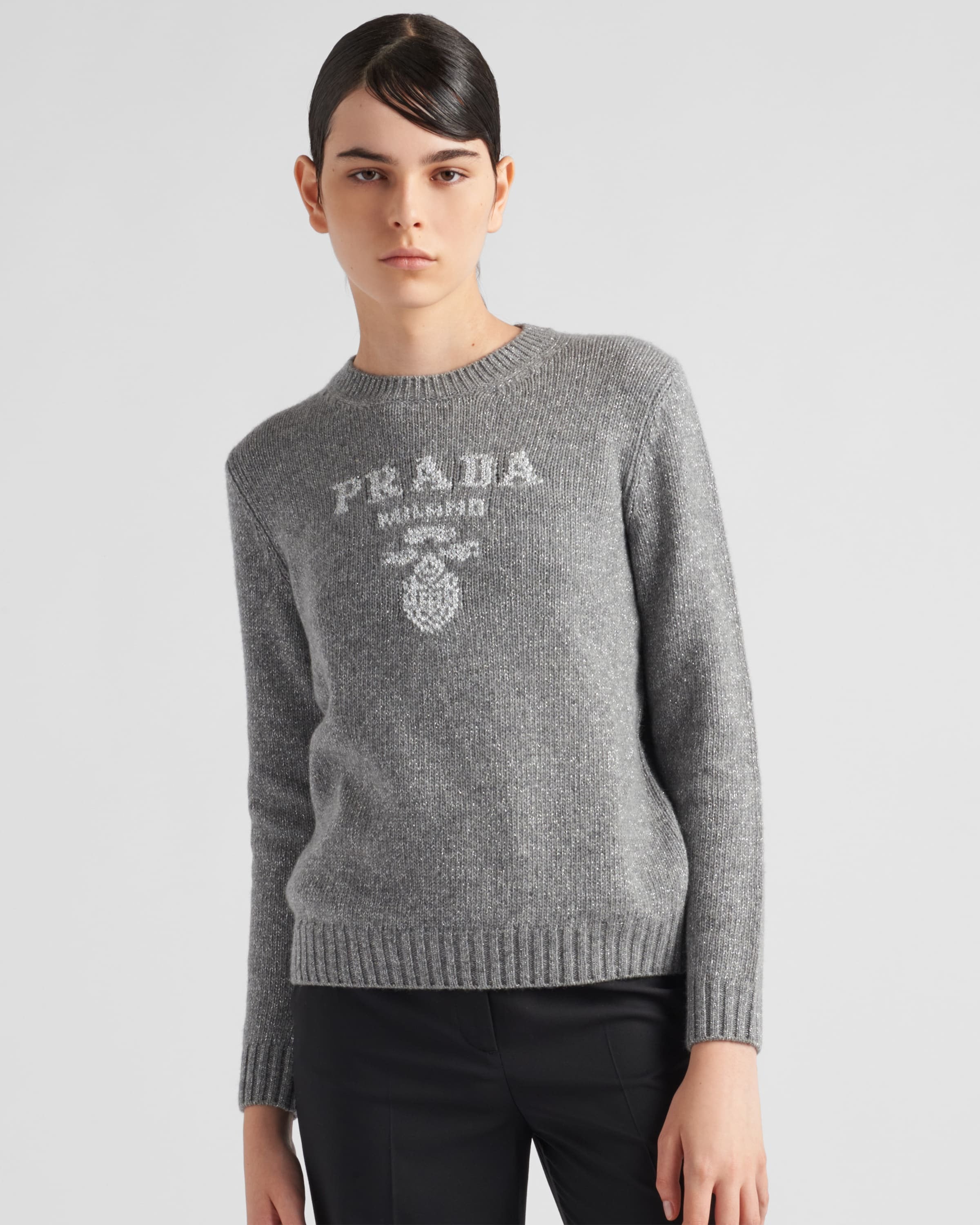 Wool, cashmere and lamé crew-neck sweater Grey/Silver