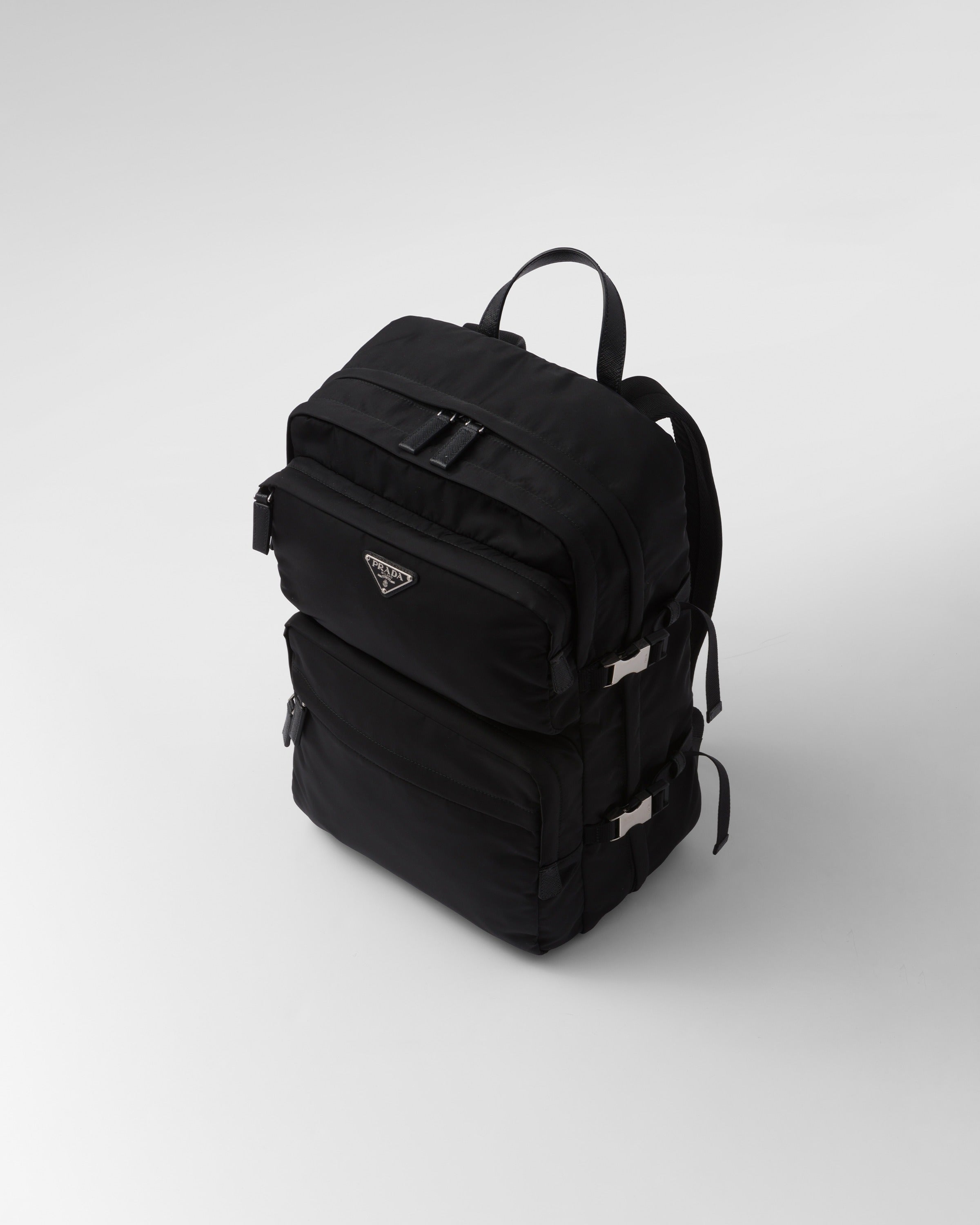 Re-Nylon and Saffiano leather backpack Black