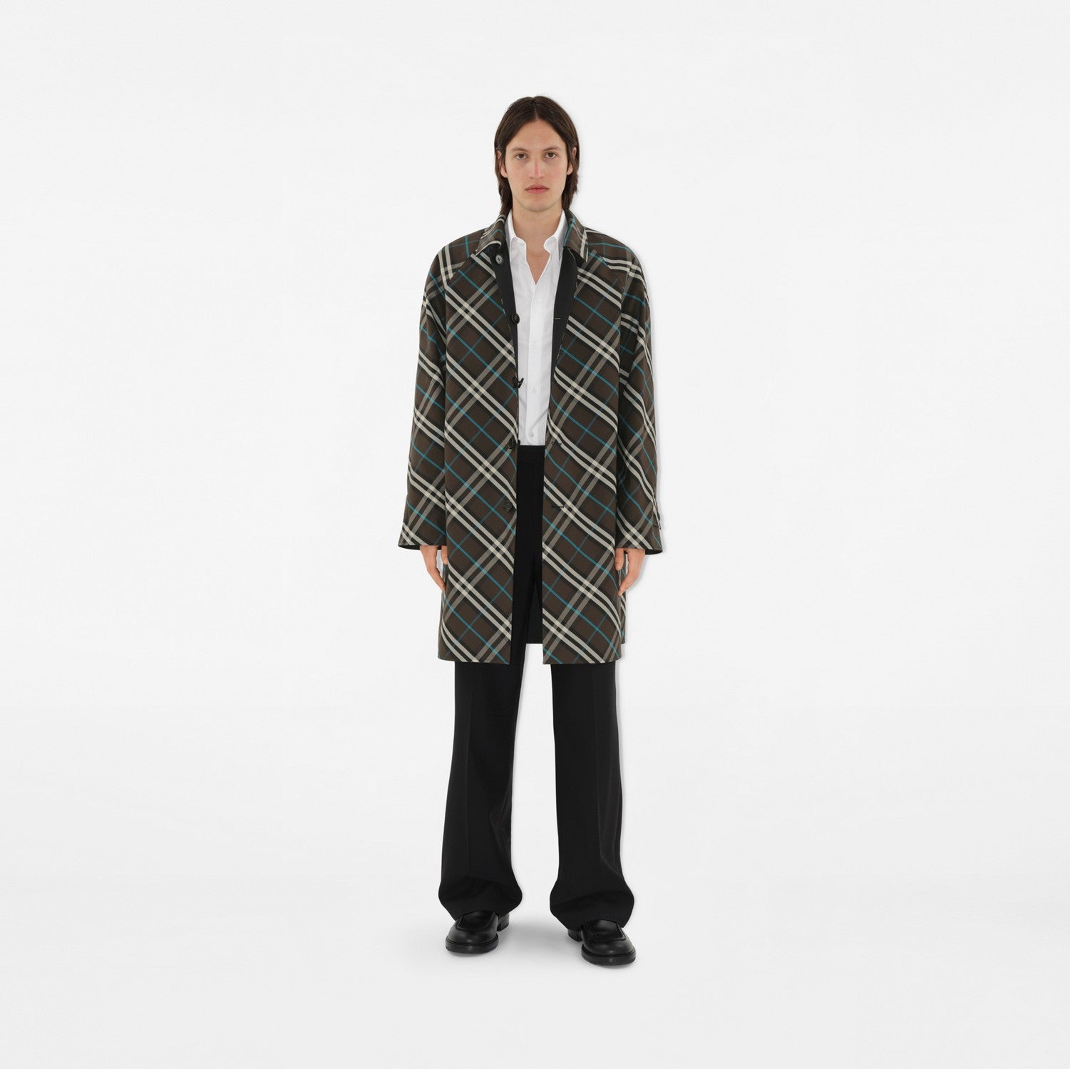 Long Reversible Gabardine Car Coat - Black