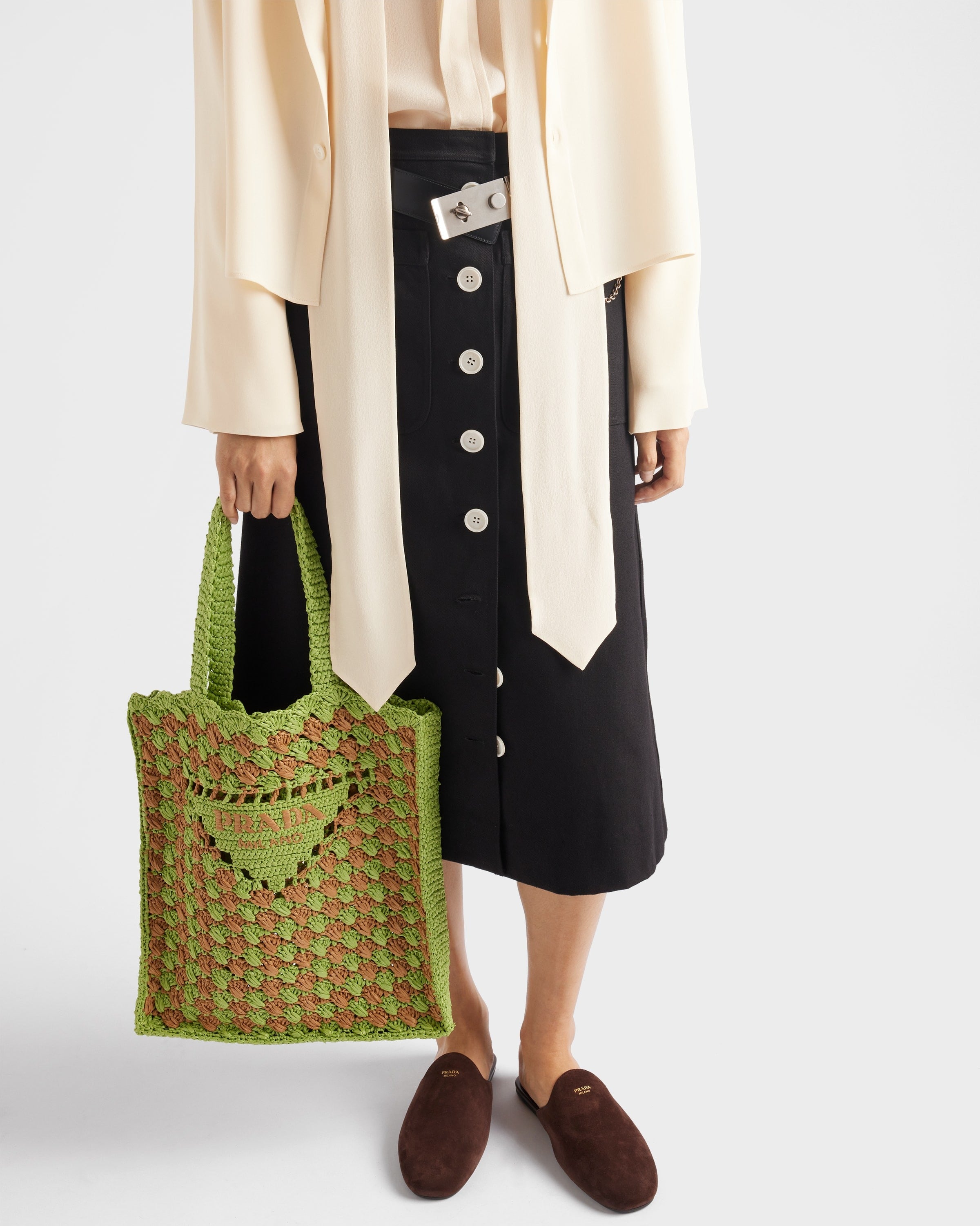Crochet tote bag Lawn Green/Caramel