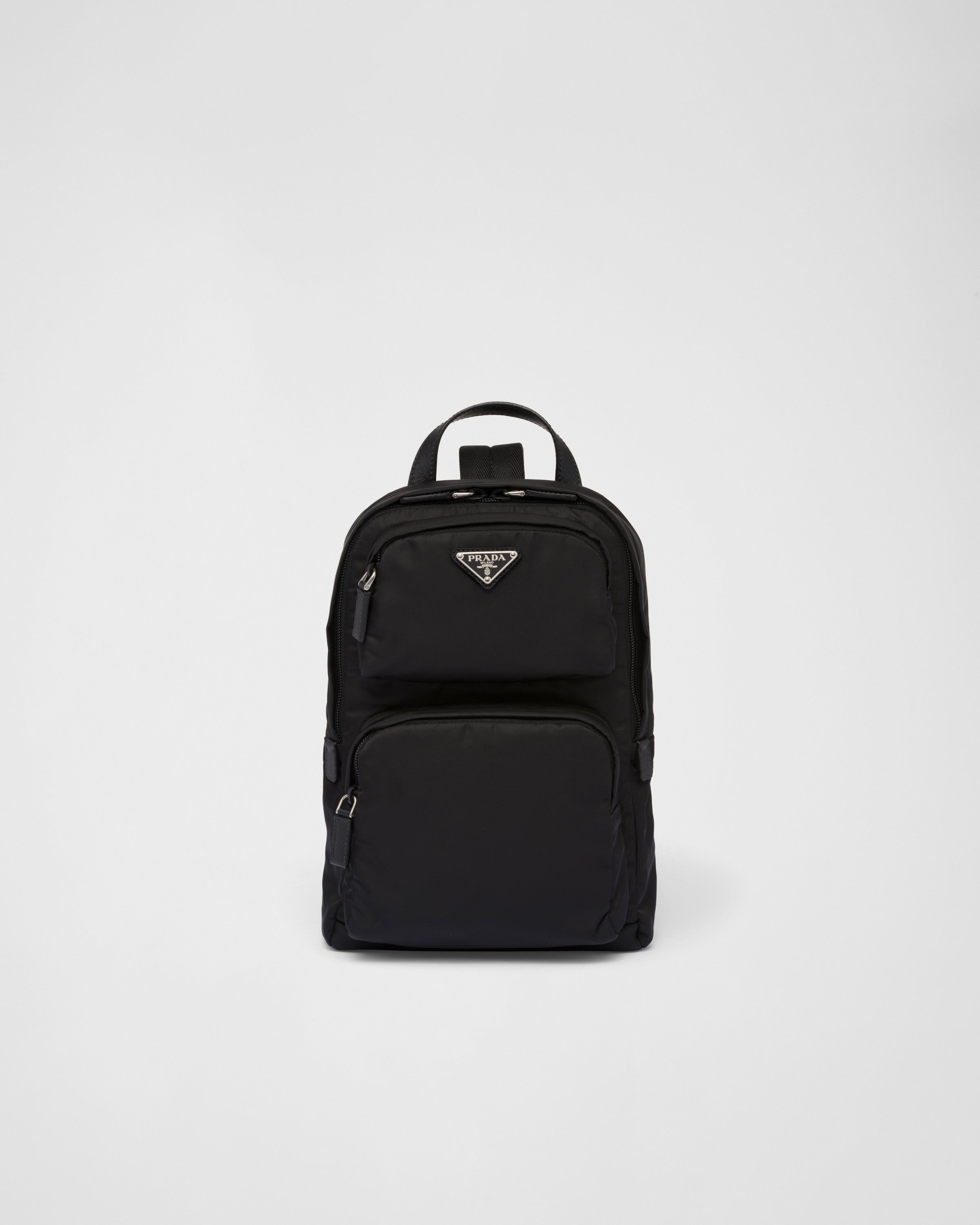 Re-Nylon and Saffiano leather backpack Black