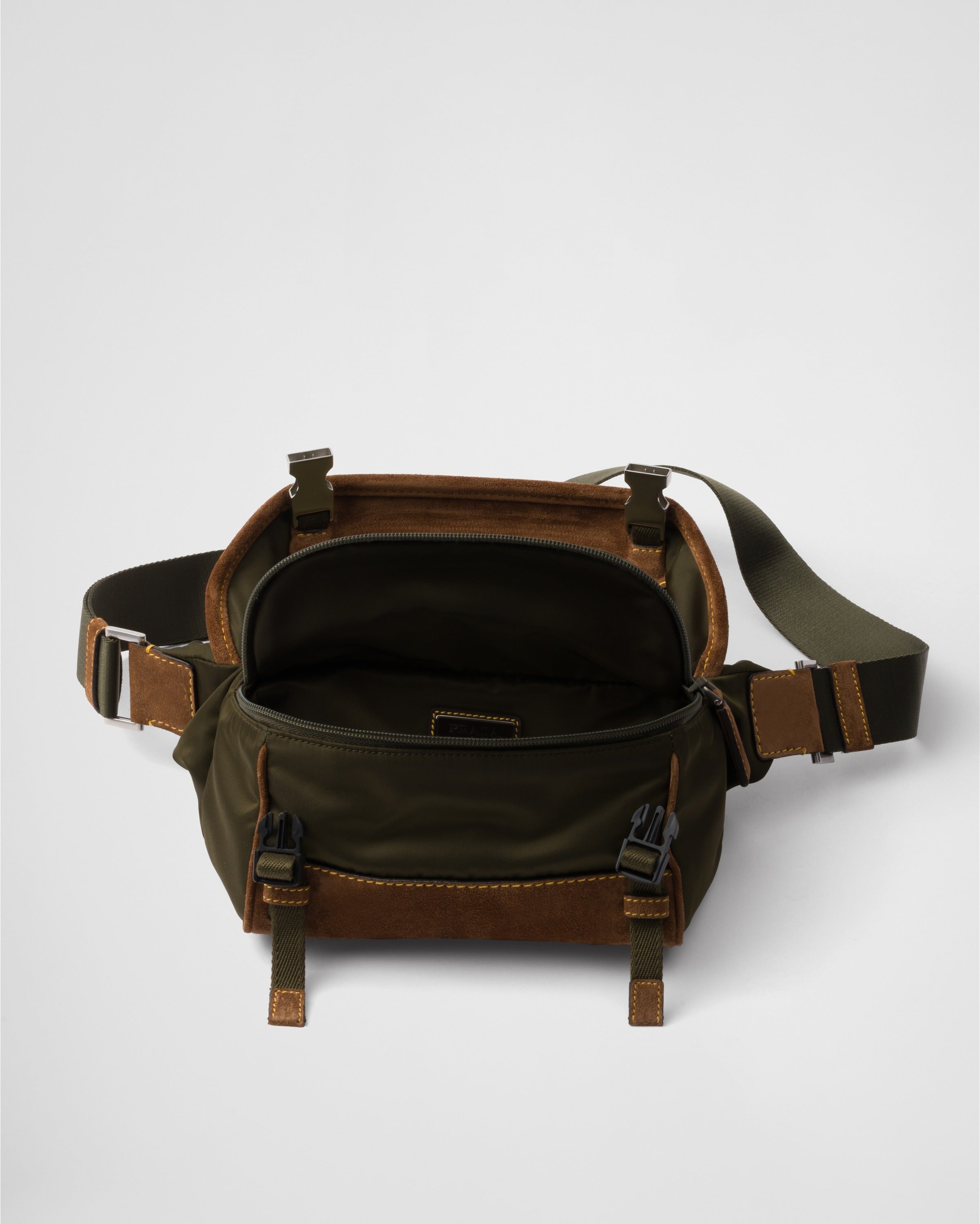 Small Re-Nylon and suede shoulder bag Musk Green/Cocoa