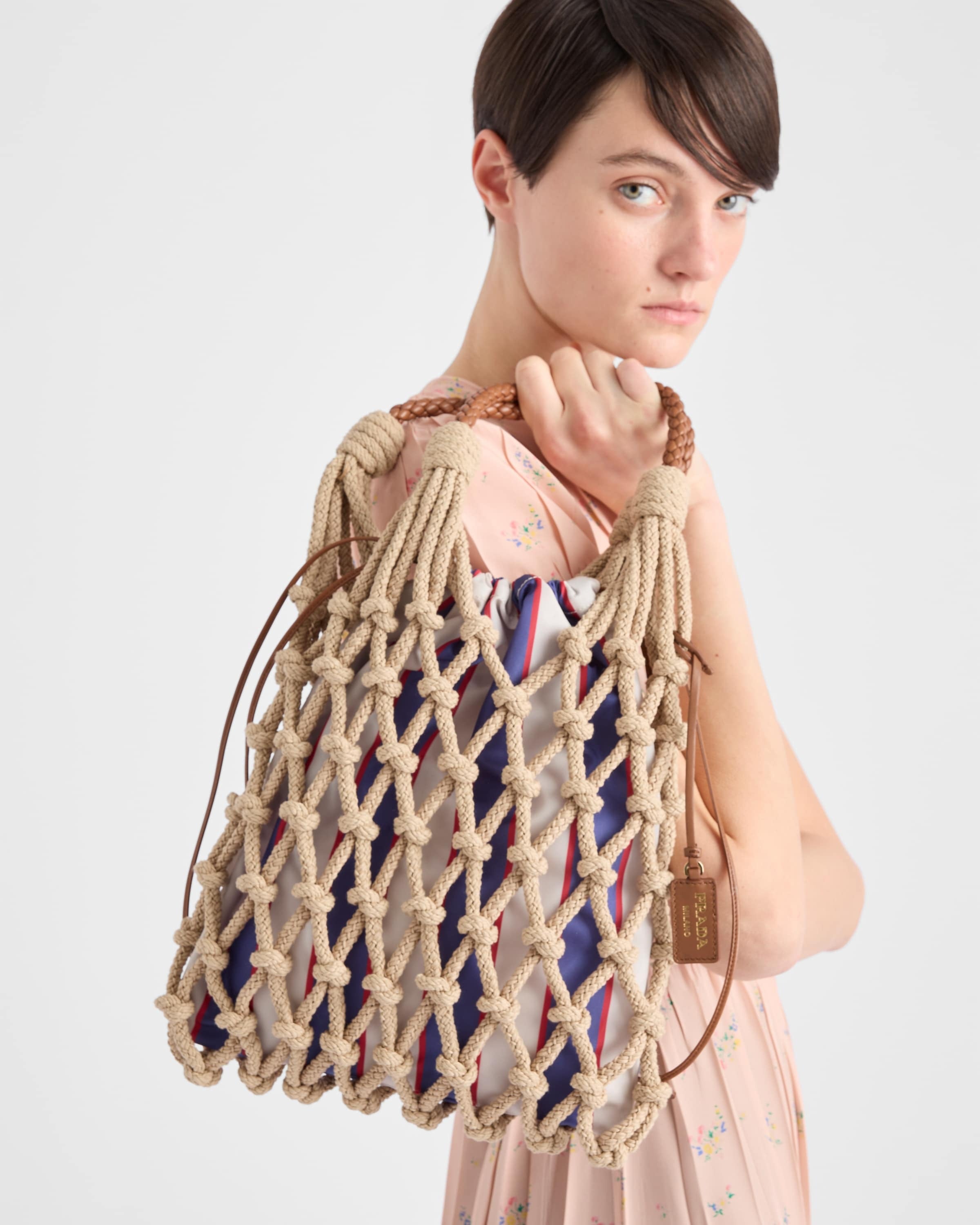 Prada Noué medium cotton macramé bag Cord/Royal Blue