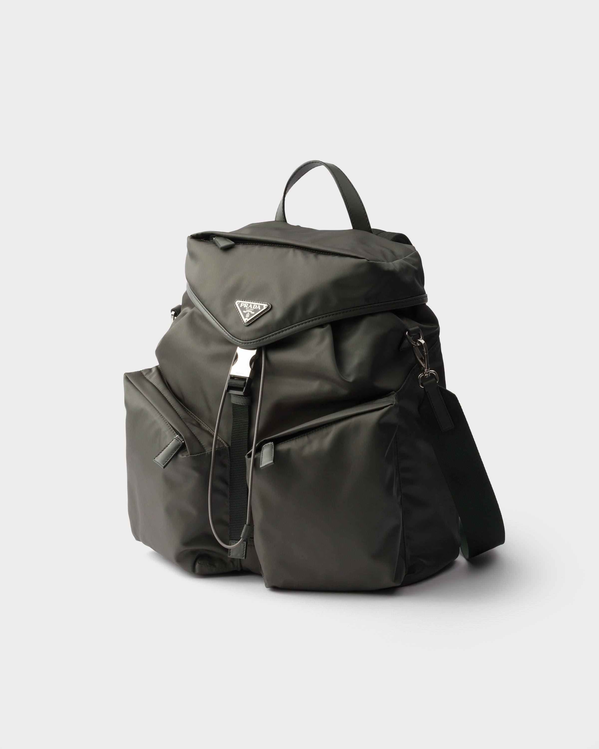 Re-Nylon and leather backpack Forest Green