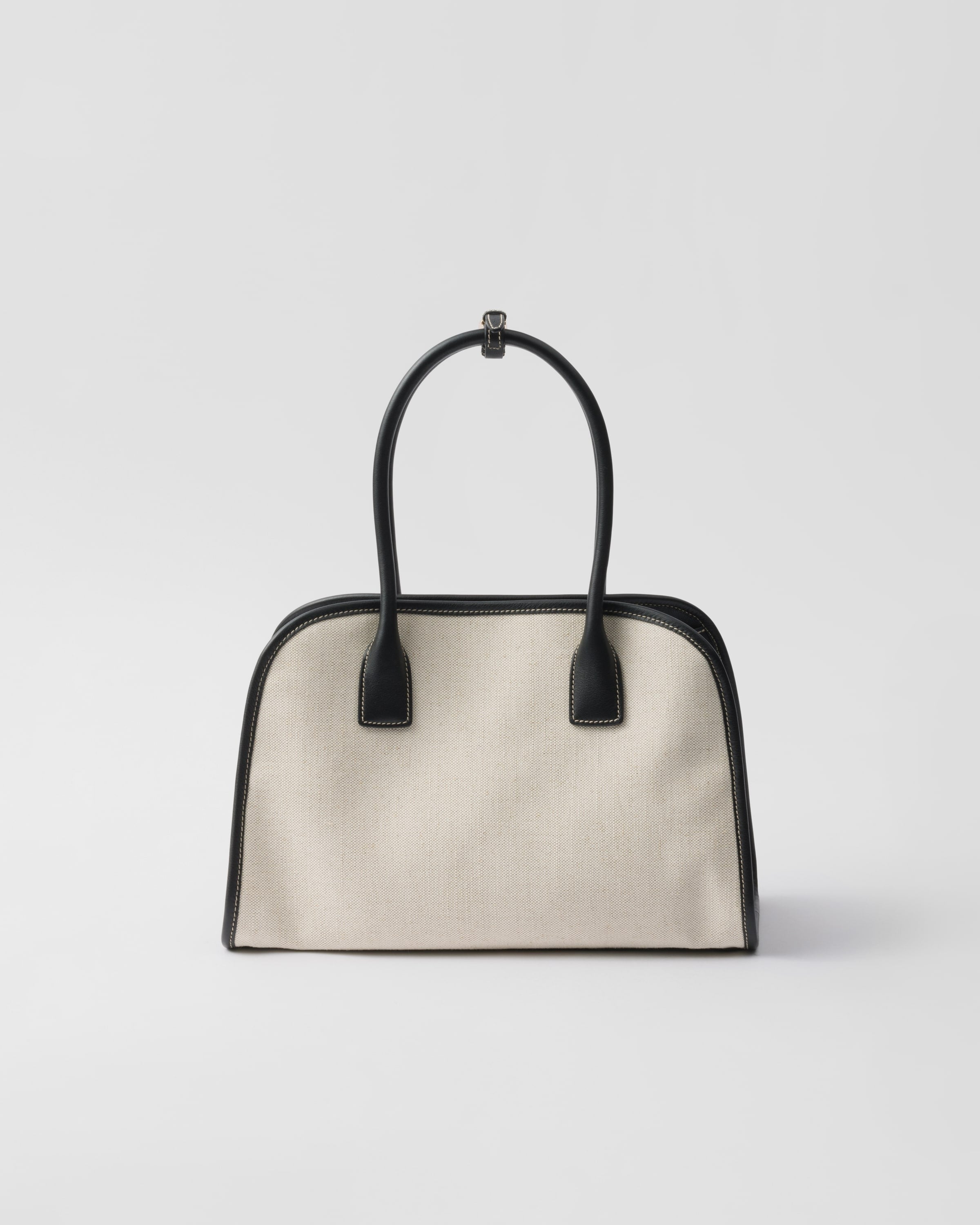 Medium linen blend and leather tote bag Tan/Black