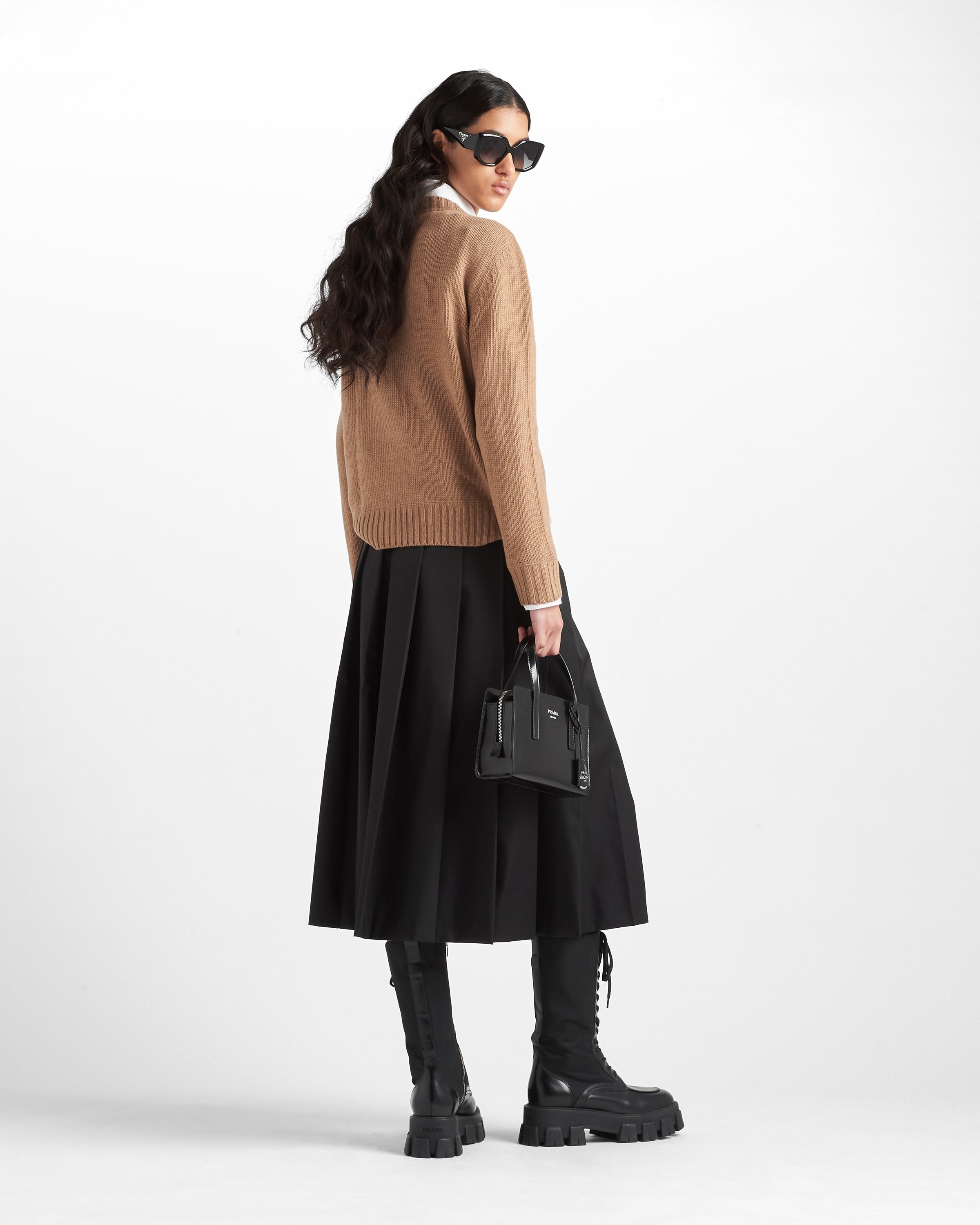 Cashmere and wool Prada logo crew-neck sweater Camel Brown