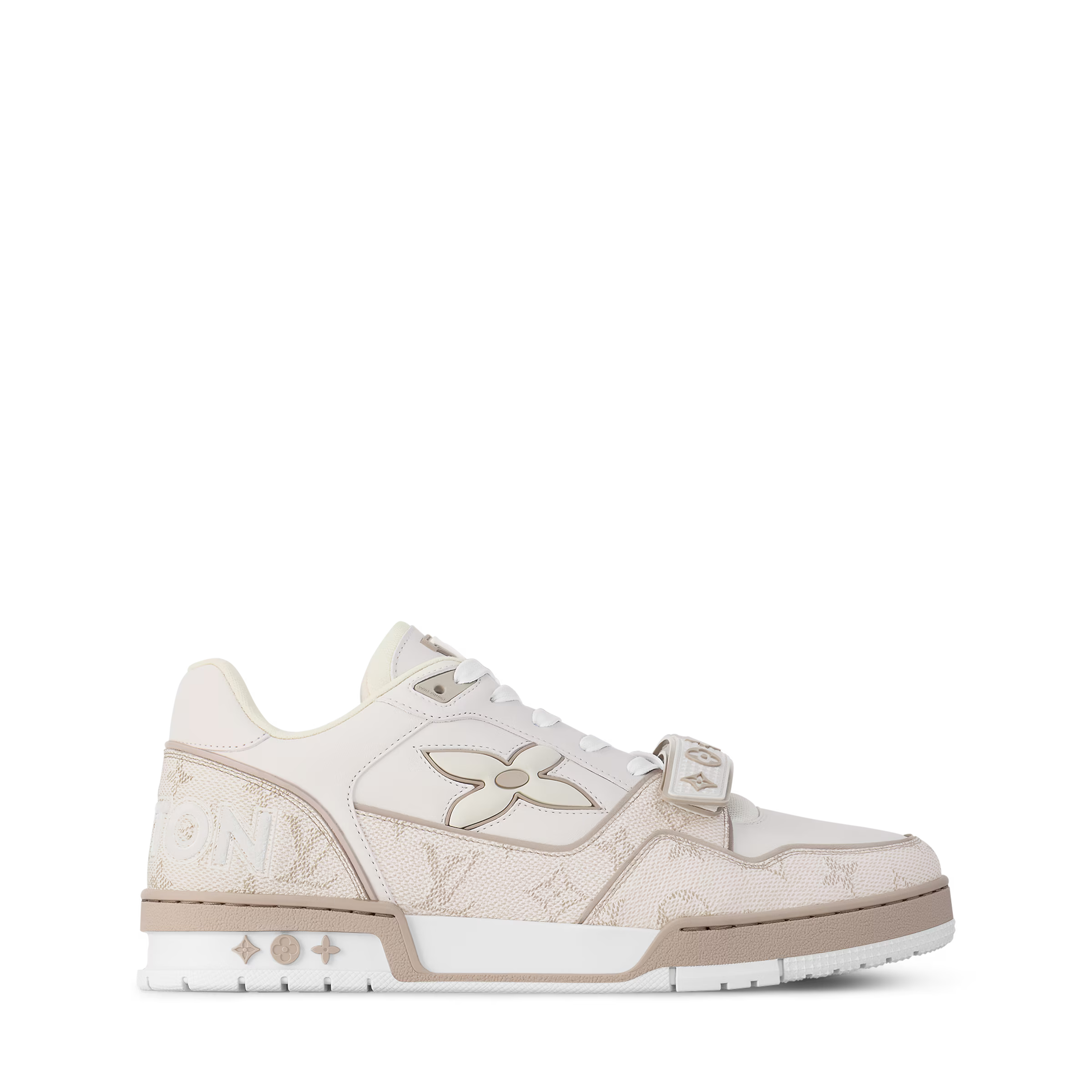 LV Trainer Sneaker Leather Velcro Stap Beige