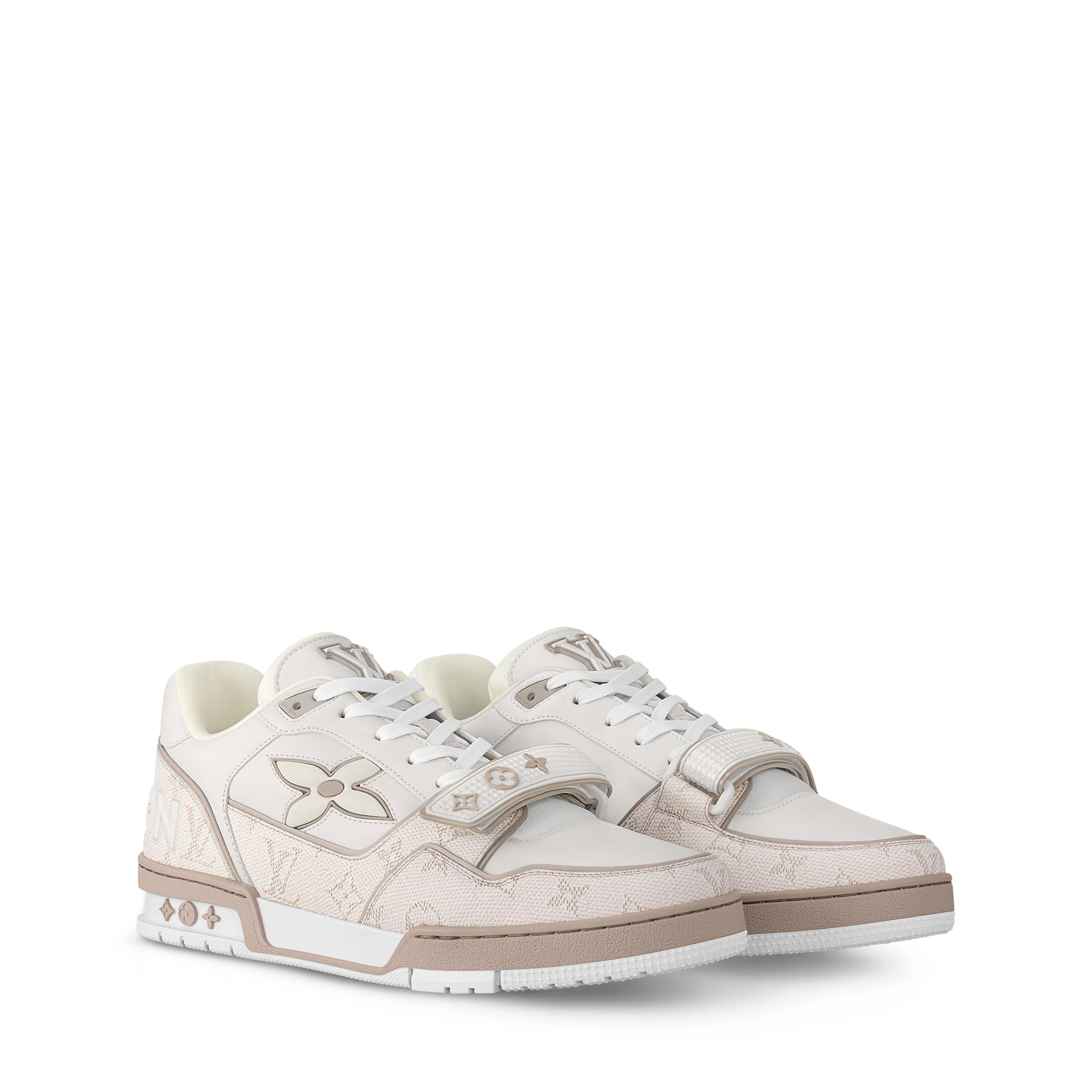 LV Trainer Sneaker Leather Velcro Stap Beige