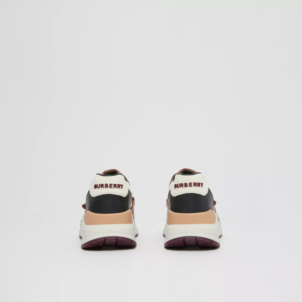 Burberry Check Cotton, Nylon and Leather Sneakers White/Birch Brown