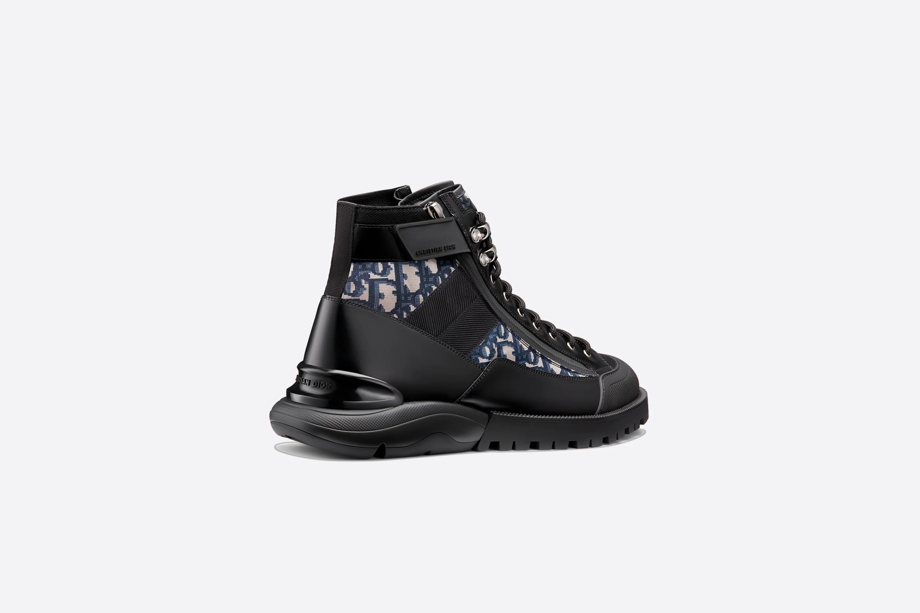 Dior COMBAT BOOT Black Smooth Calfskin with Beige and Black Dior Oblique Jacquard