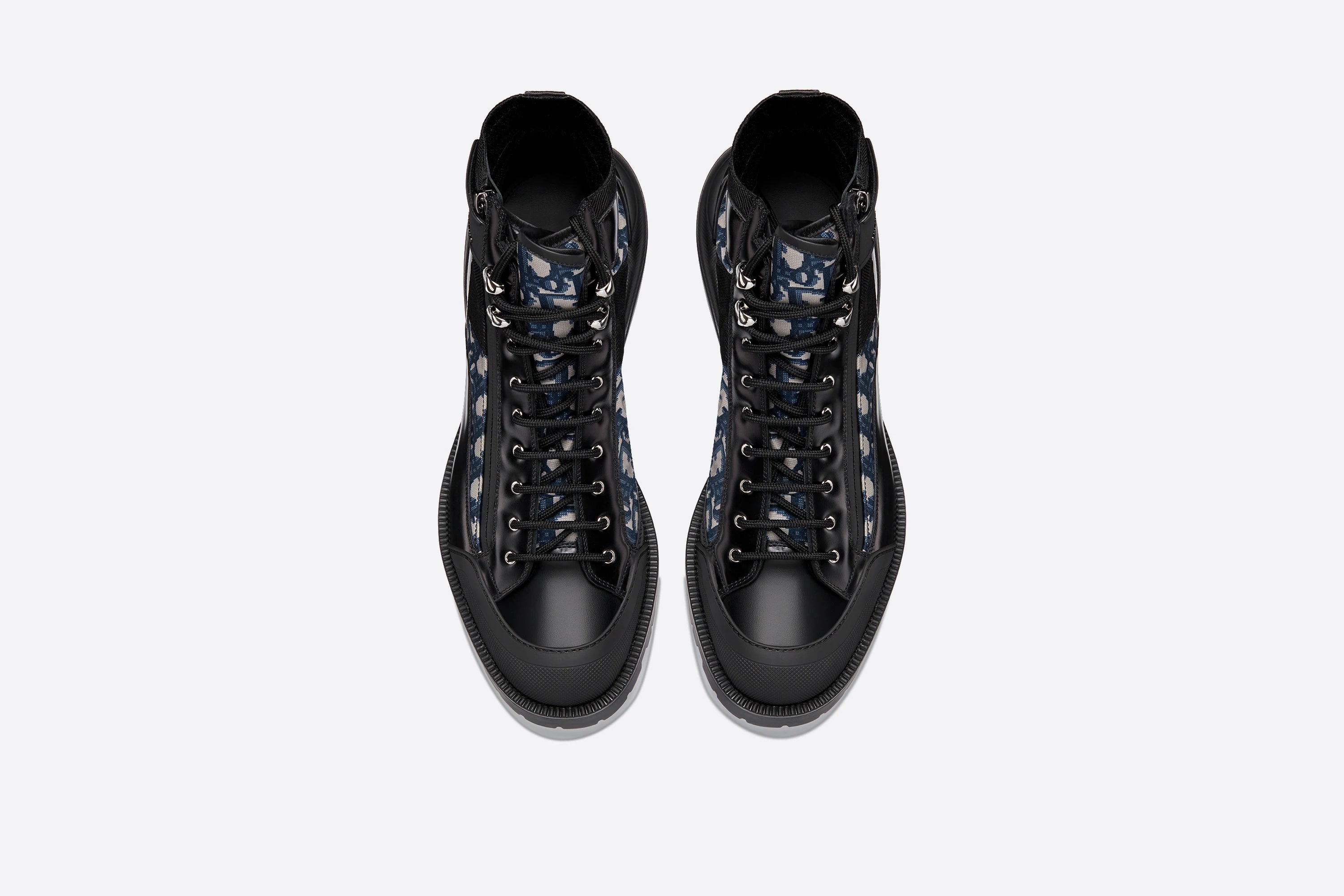 Dior COMBAT BOOT Black Smooth Calfskin with Beige and Black Dior Oblique Jacquard