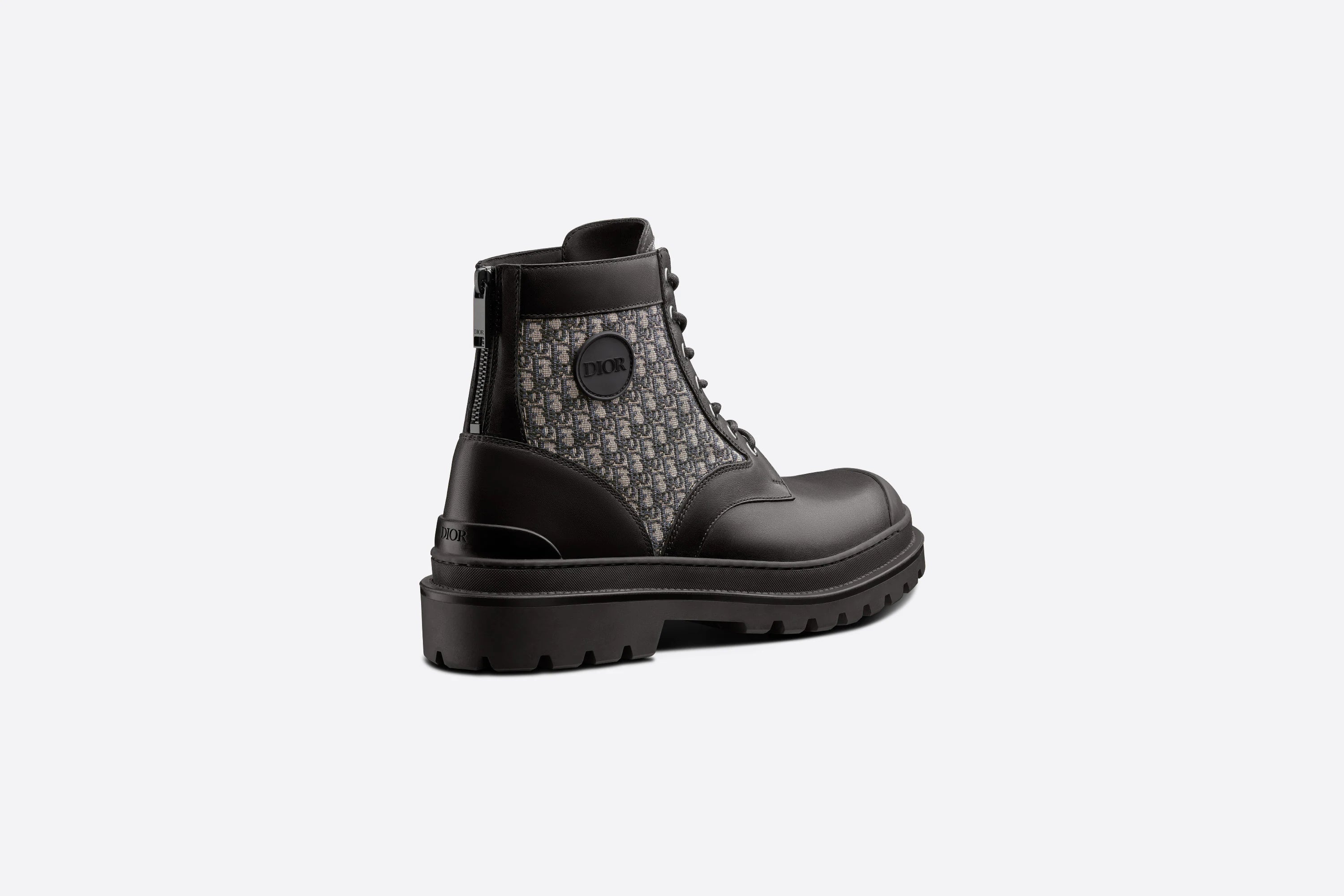 Dior DIOR EXPLORER ANKLE BOOT Black Smooth Calfskin and Beige and Black Dior Oblique Jacquard