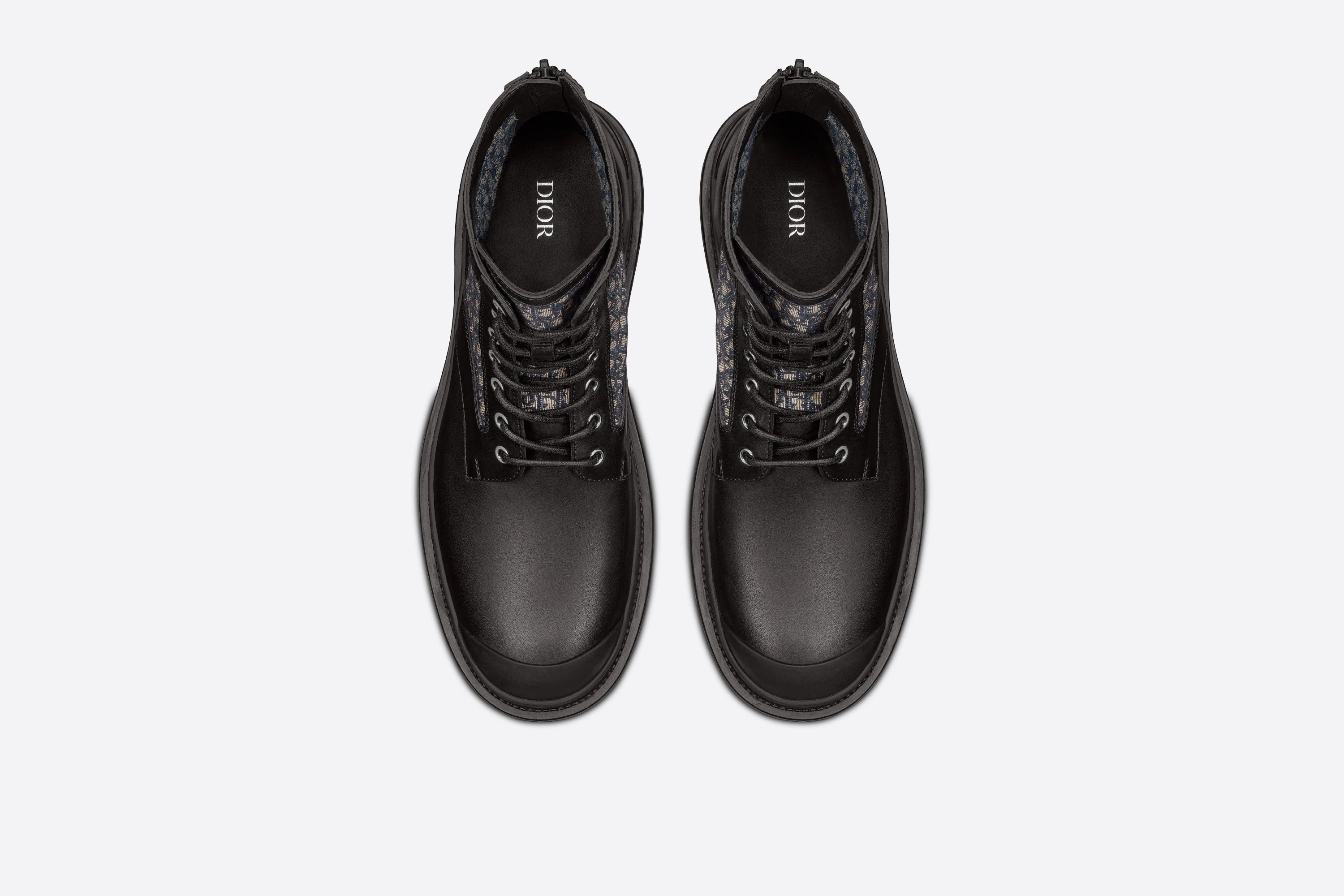 Dior DIOR EXPLORER ANKLE BOOT Black Smooth Calfskin and Beige and Black Dior Oblique Jacquard