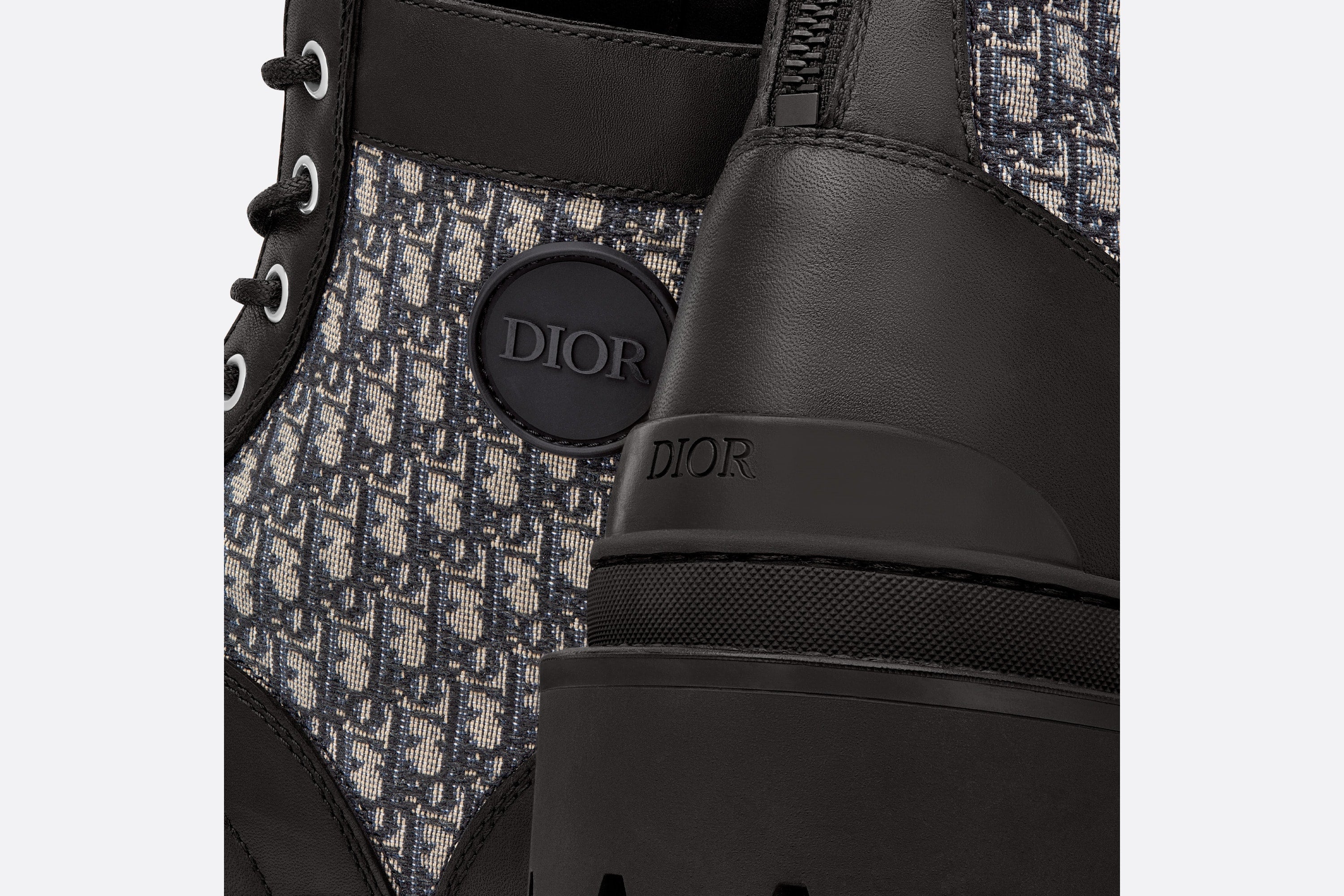 Dior DIOR EXPLORER ANKLE BOOT Black Smooth Calfskin and Beige and Black Dior Oblique Jacquard