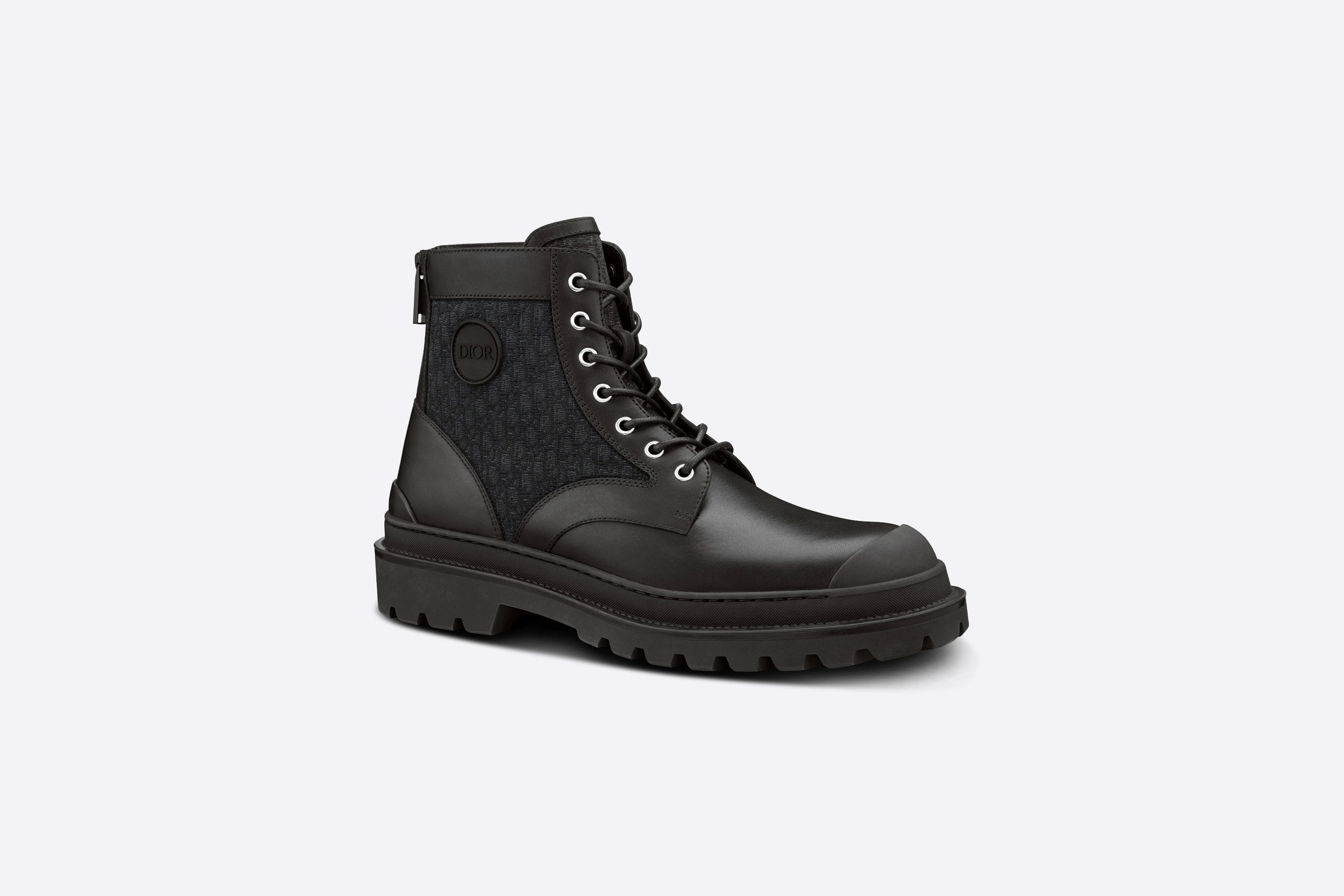 Dior DIOR EXPLORER ANKLE BOOT Black Smooth Calfskin and Dior Oblique Jacquard