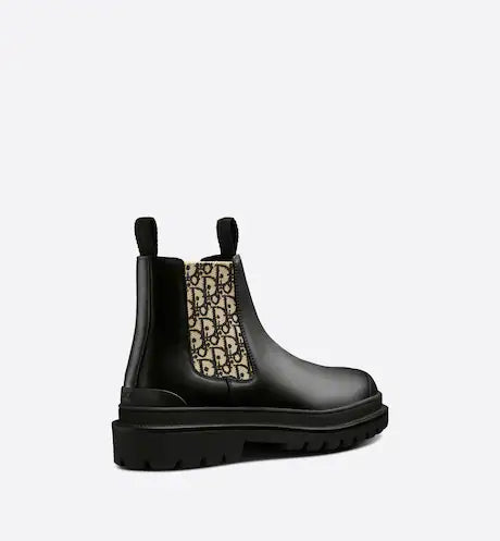 Dior DIOR EXPLORER CHELSEA BOOT Black Smooth Calfskin with Beige and Black Dior Oblique Motif