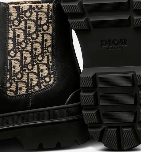 Dior DIOR EXPLORER CHELSEA BOOT Black Smooth Calfskin with Beige and Black Dior Oblique Motif