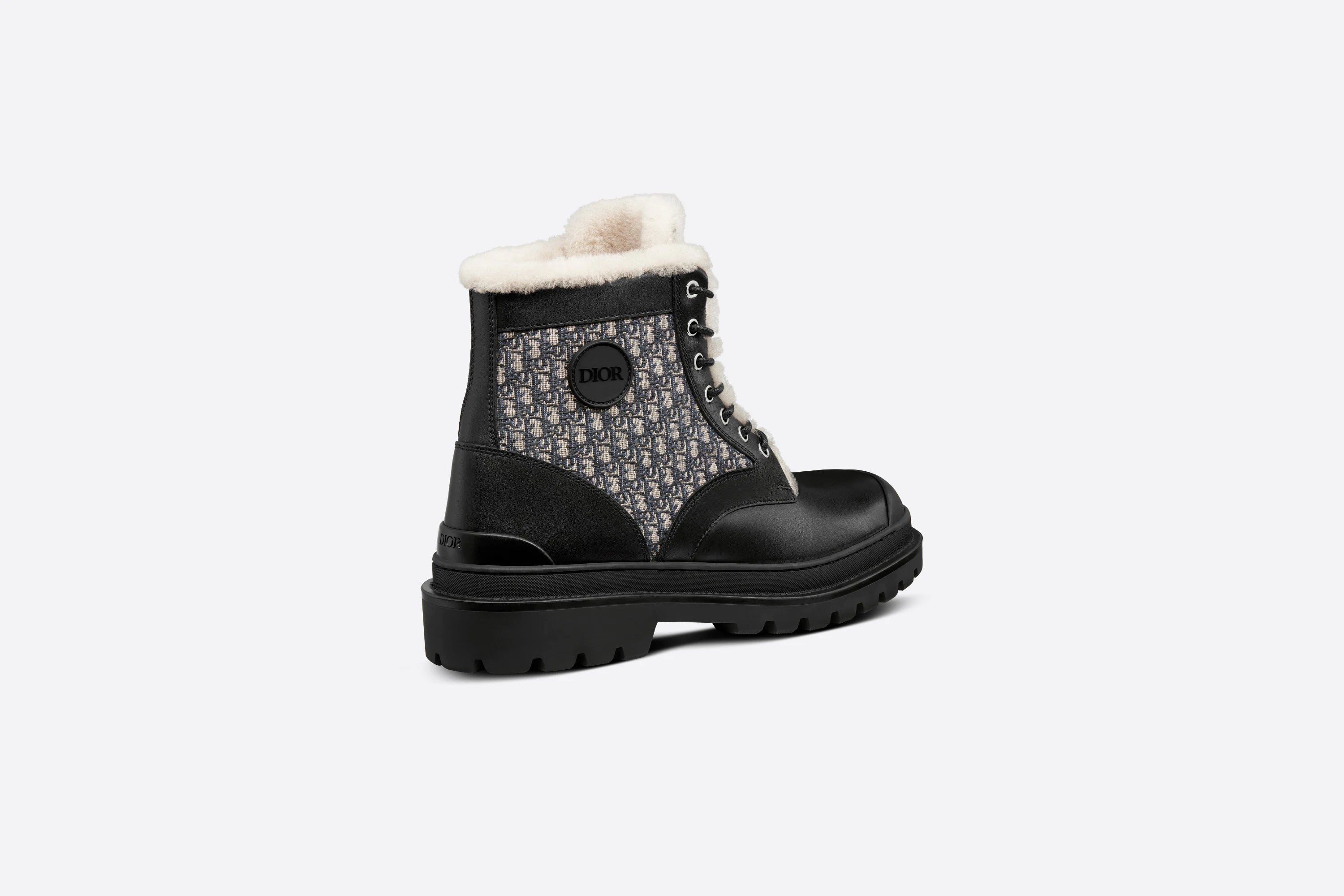 Dior DIOR EXPLORER ANKLE BOOT Black Smooth Calfskin and Beige and Black Dior Oblique Jacquard