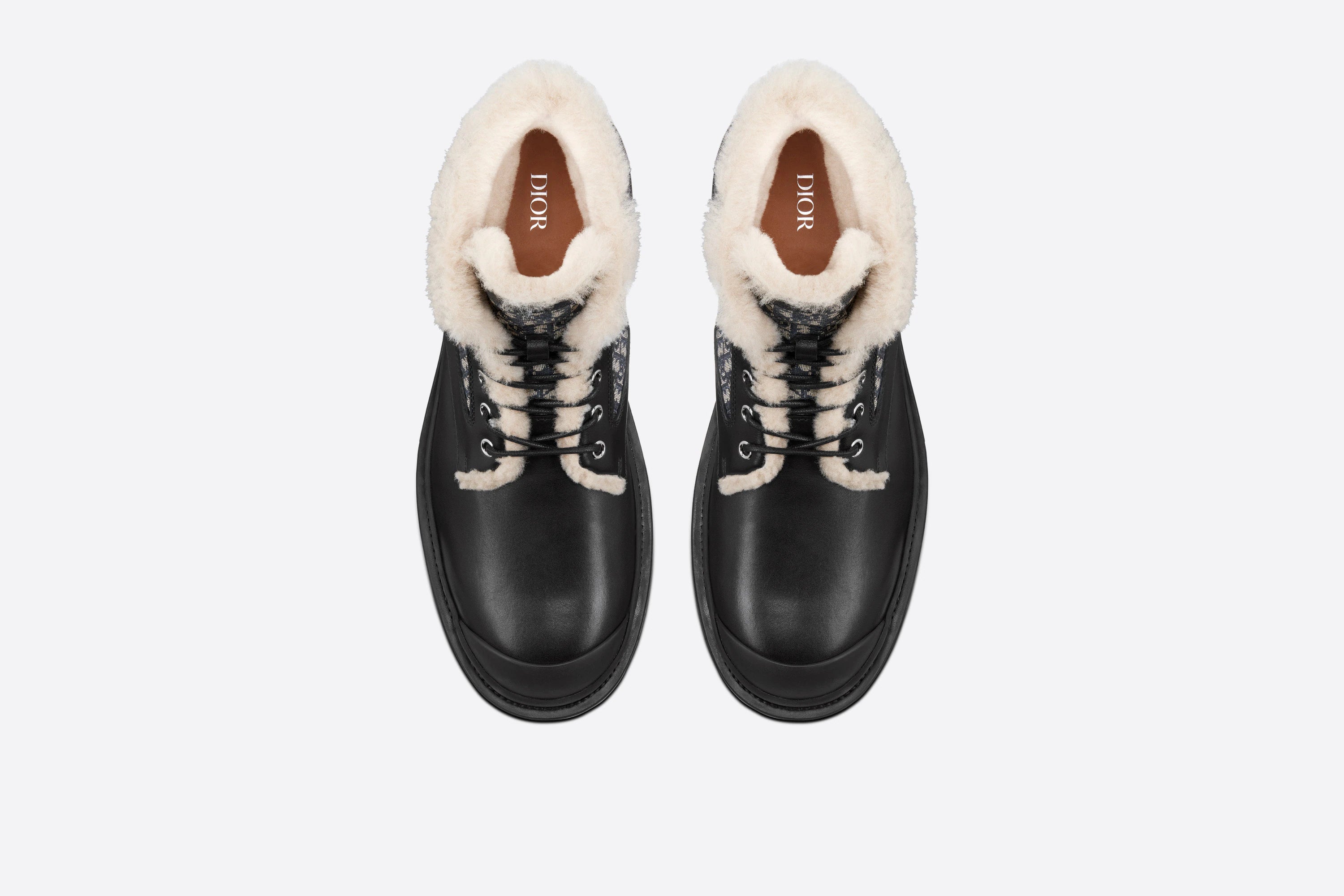 Dior DIOR EXPLORER ANKLE BOOT Black Smooth Calfskin and Beige and Black Dior Oblique Jacquard