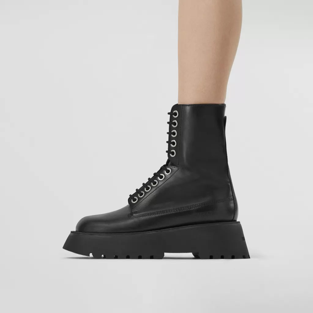 Burberry Logo Detail Platform Leather Boots