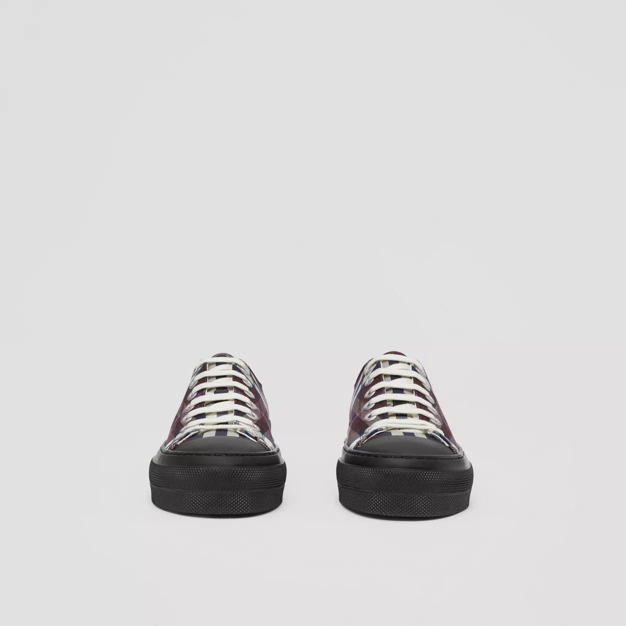 Burberry Check Cotton Sneakers Deep Maroon