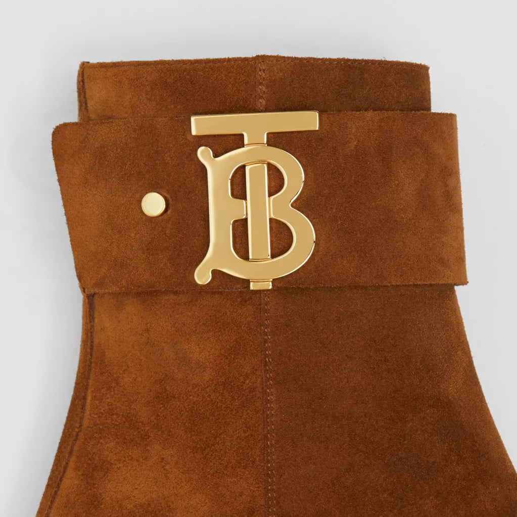 Burberry Monogram Motif Suede Block-heel Boots Chocolate