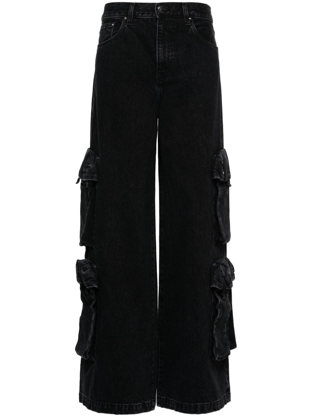 Monogram-plaque wide-leg jeans
