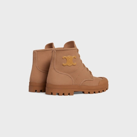 Celine Patapans Lace up Boot With Triomphe Patch in Canvas Tan