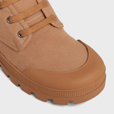 Celine Patapans Lace up Boot With Triomphe Patch in Canvas Tan
