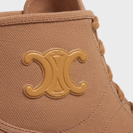 Celine Patapans Lace up Boot With Triomphe Patch in Canvas Tan