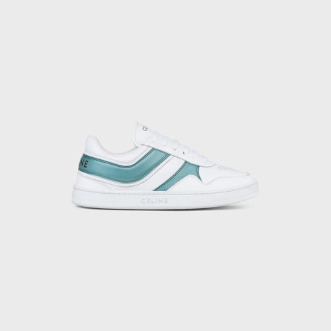 Celine Celine Trainer Low Lace-up Sneaker in Calfskin & Laminated Calfskin Optic White / Light Blue