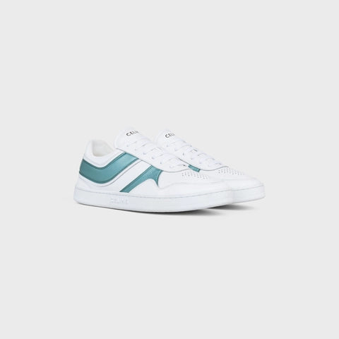 Celine Celine Trainer Low Lace-up Sneaker in Calfskin & Laminated Calfskin Optic White / Light Blue