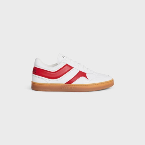 Celine Celine Trainer Low Lace-up Sneraker in Calfskin Optic White/Red/Beige