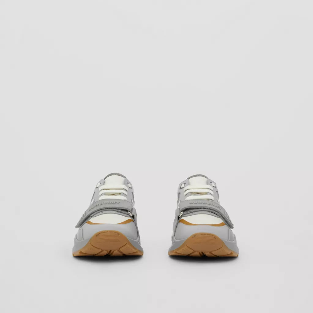 Burberry Check, Suede and Leather Sneakers Grey/Camel