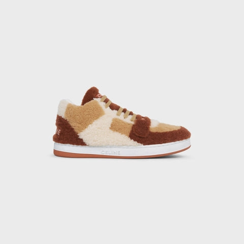 Celine CT-02 Mid Sneaker With Scratch in Shearling Brown / Beige / Fox Red