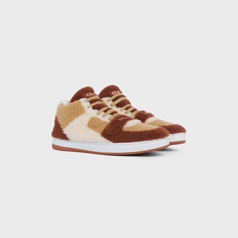 Celine CT-02 Mid Sneaker With Scratch in Shearling Brown / Beige / Fox Red