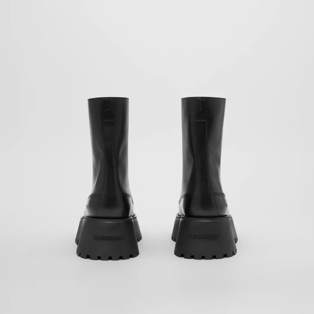 Burberry Logo Detail Platform Leather Boots