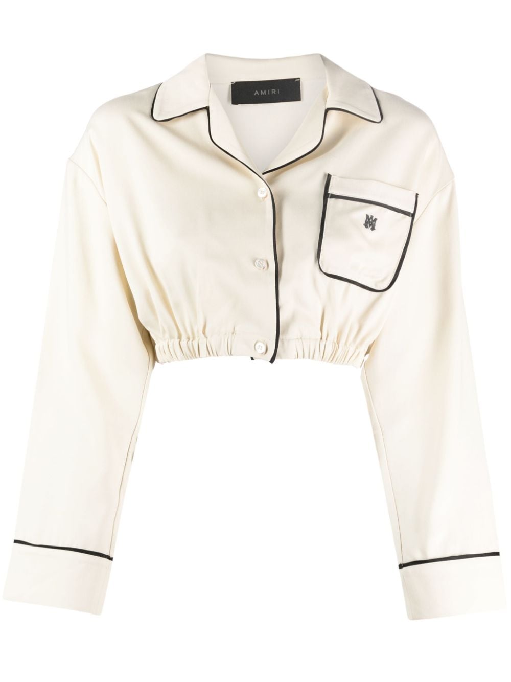 Logo-embroidered satin-finish cropped shirt