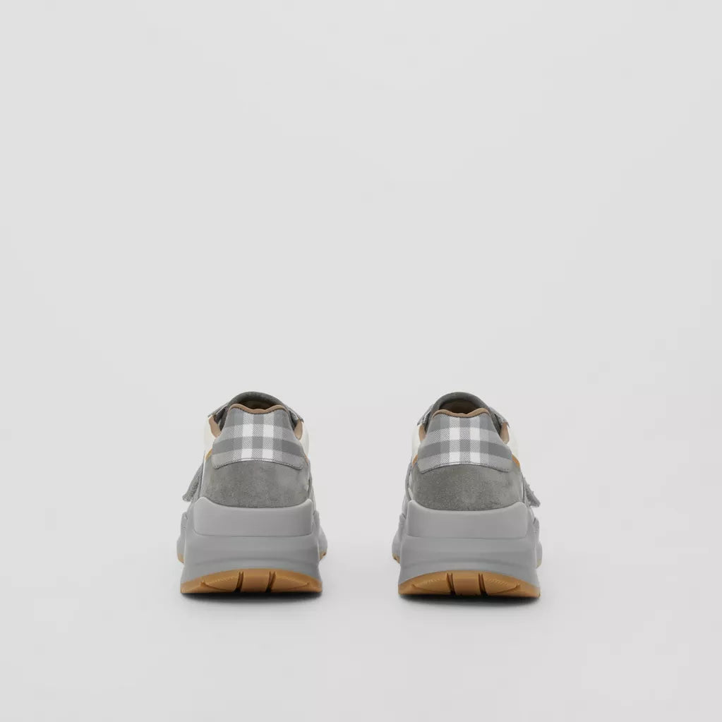 Burberry Check, Suede and Leather Sneakers Grey/Camel