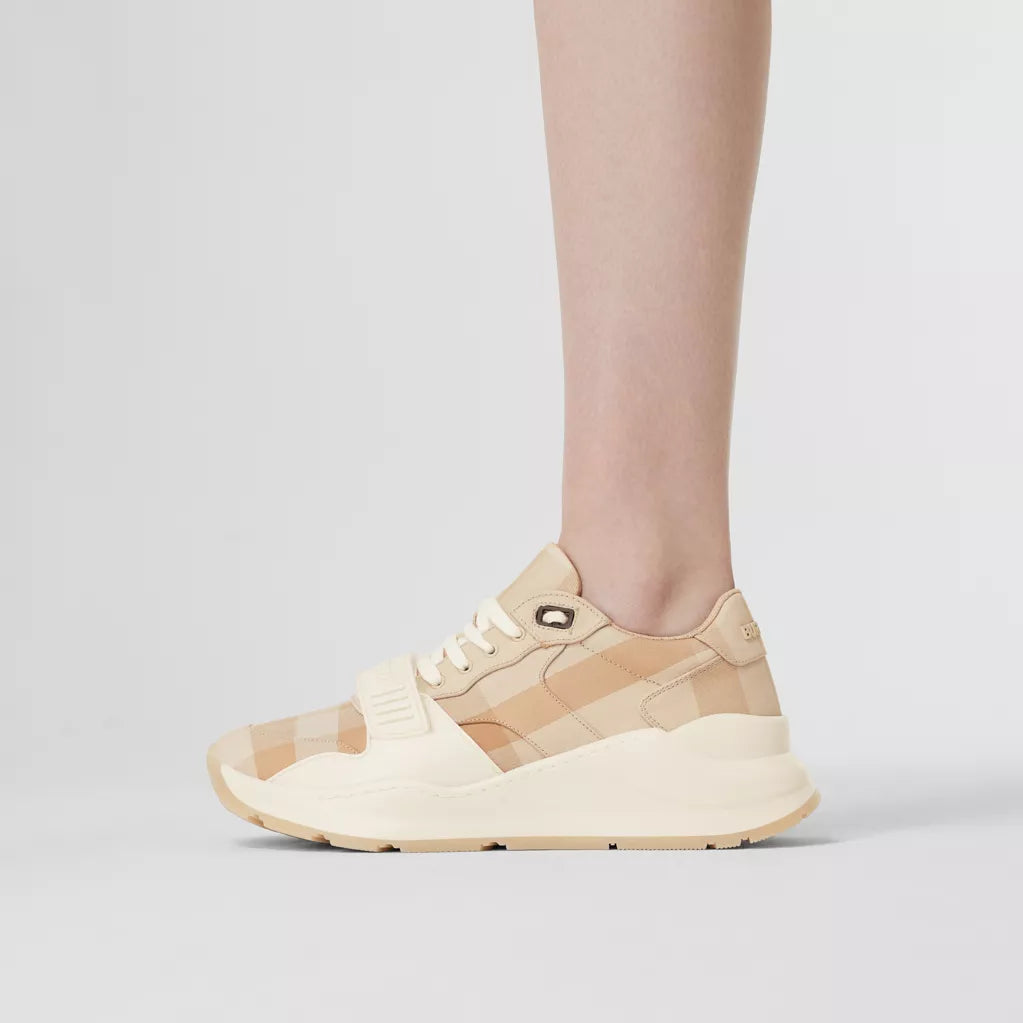 Burberry Check Cotton Sneakers Soft Fawn