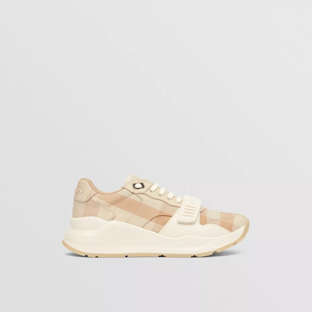 Burberry Check Cotton Sneakers Soft Fawn