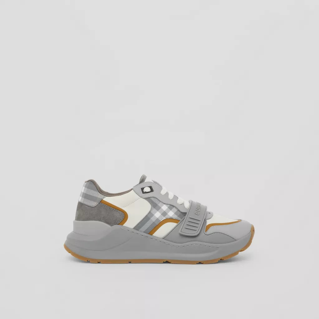 Burberry Check, Suede and Leather Sneakers Grey/Camel