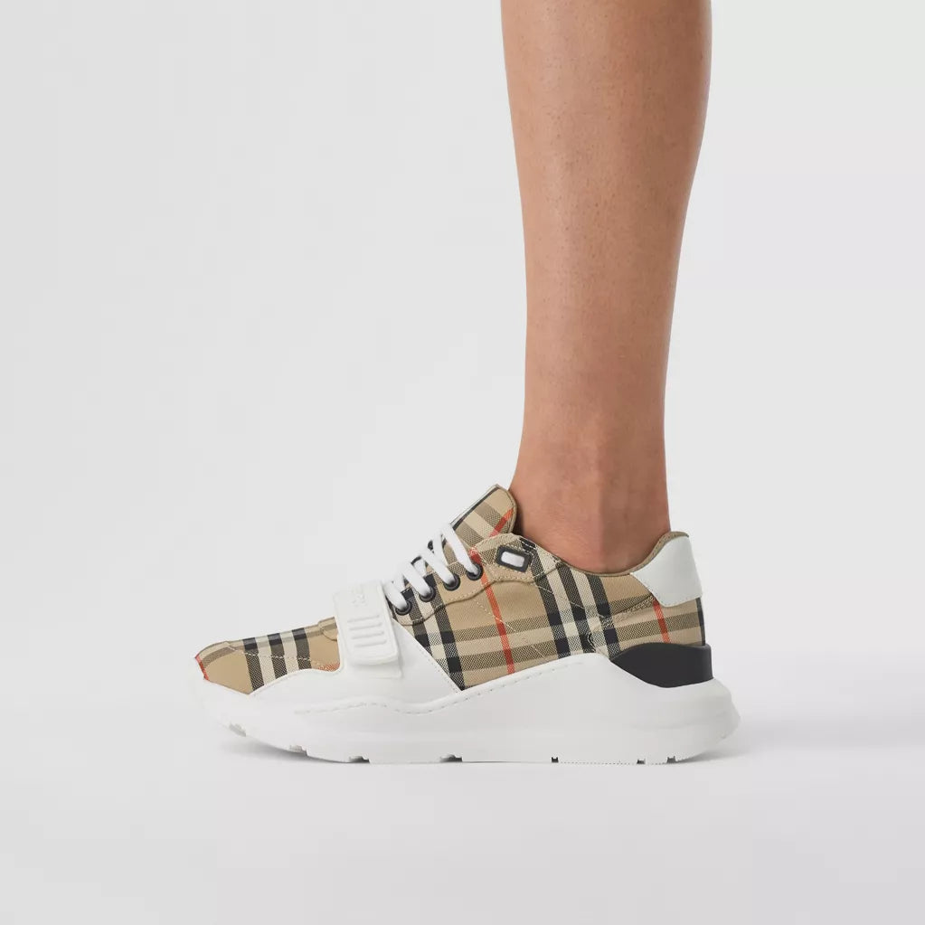 Burberry Vintage Check and Leather Sneakers Archive Beige