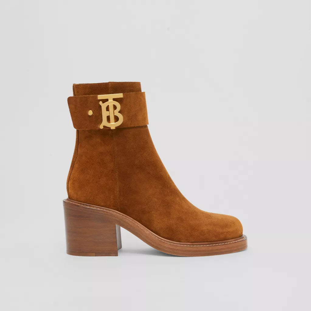 Burberry Monogram Motif Suede Block-heel Boots Chocolate