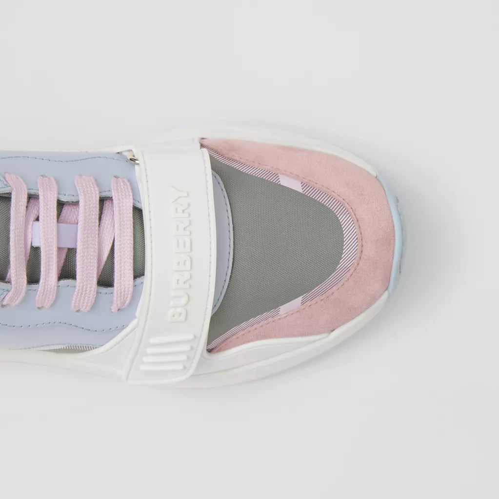 Burberry Leather, Suede and Check Nylon Sneakers Pale Grey