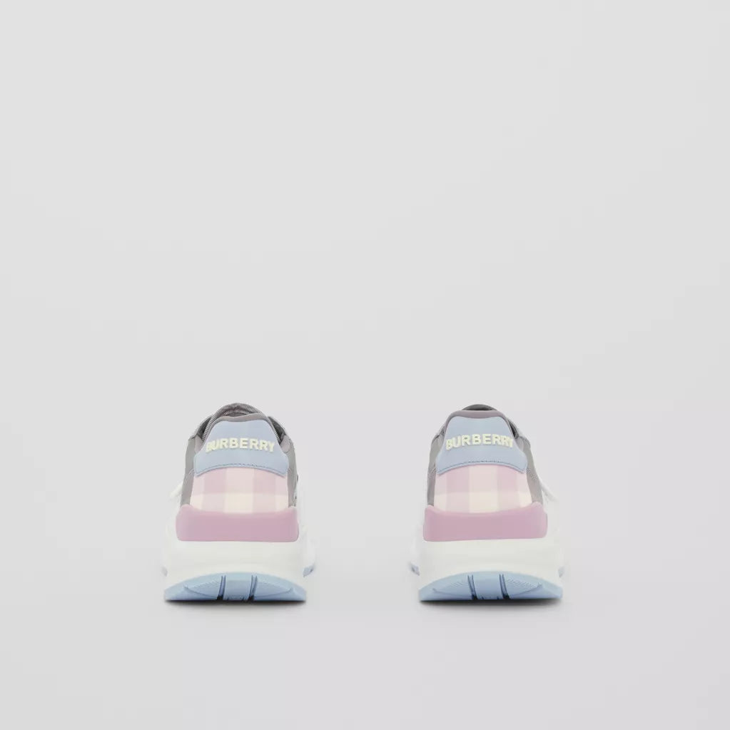 Burberry Leather, Suede and Check Nylon Sneakers Pale Grey