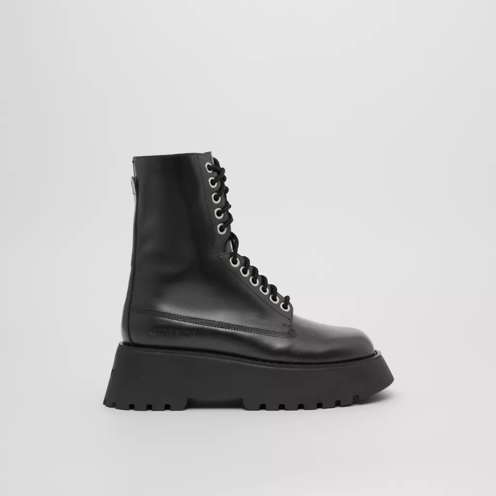 Burberry Logo Detail Platform Leather Boots