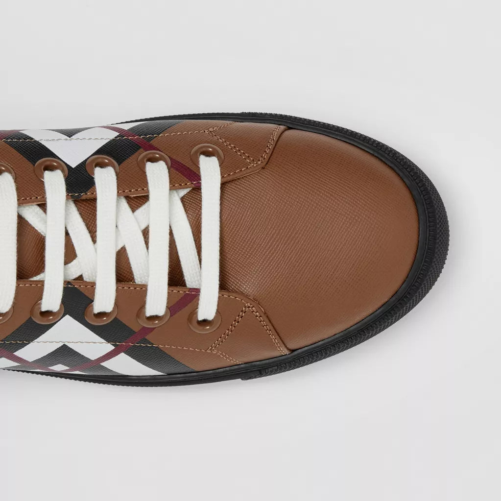Burberry Chevron Check Leather Sneakers Birch Brown
