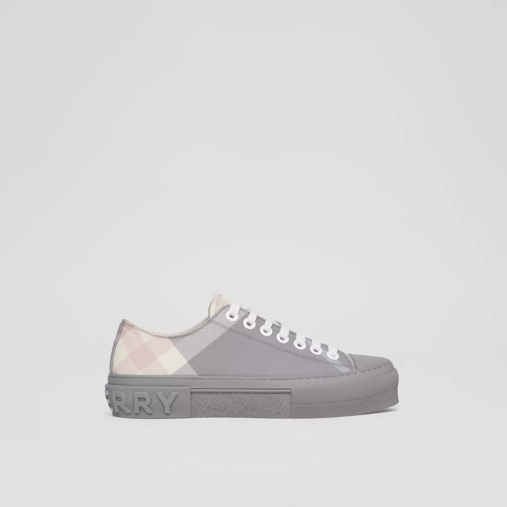 Burberry Check Cotton Sneakers Pale Grey