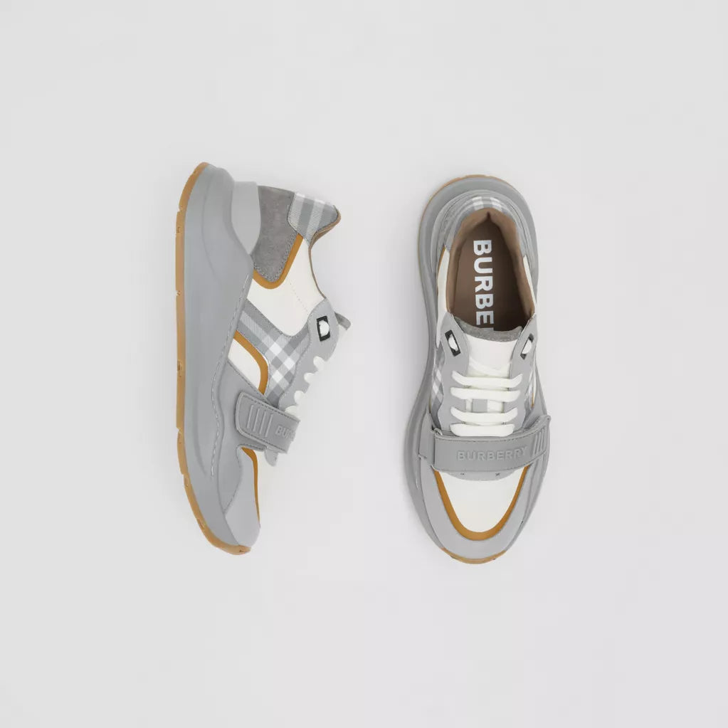 Burberry Check, Suede and Leather Sneakers Grey/Camel